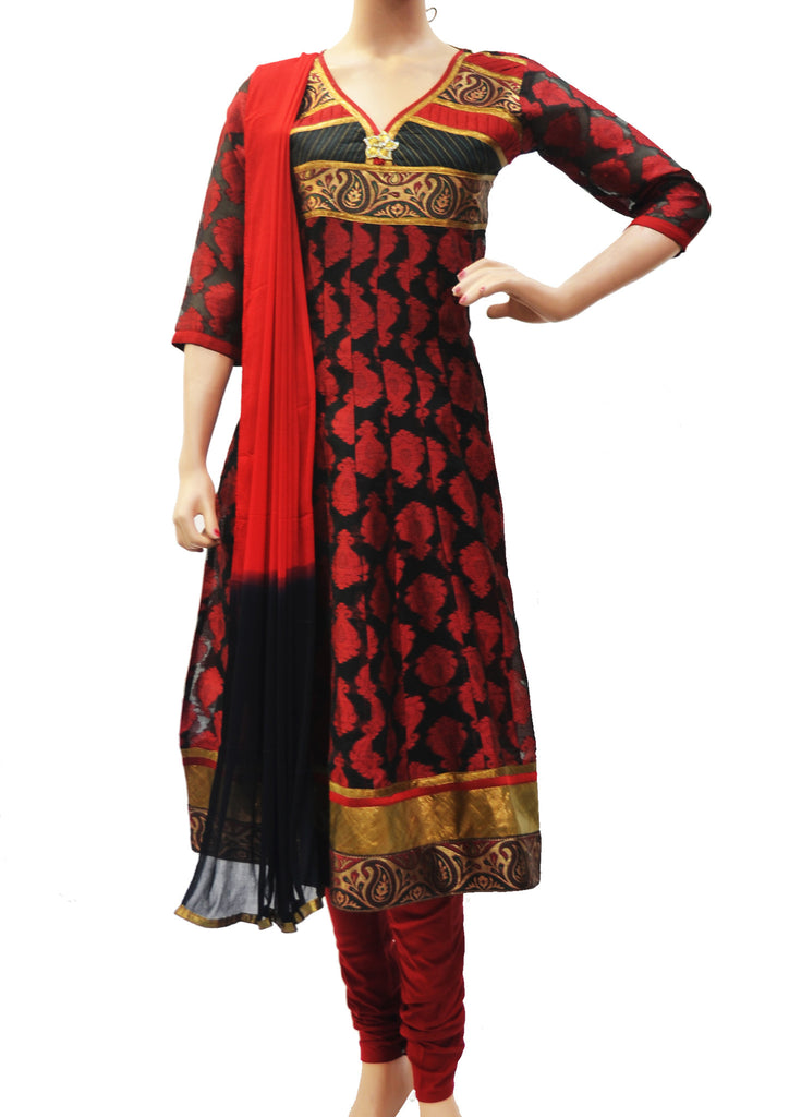 Stunning Black cotton anarkali dress with maroon butta