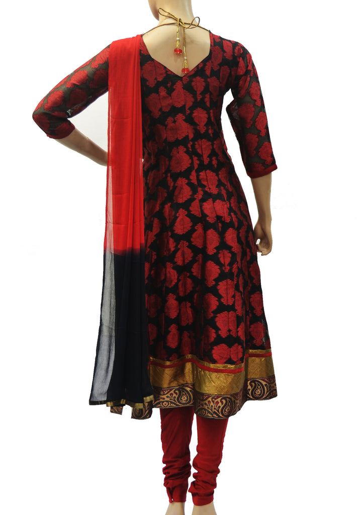 Stunning Black cotton anarkali dress with maroon butta