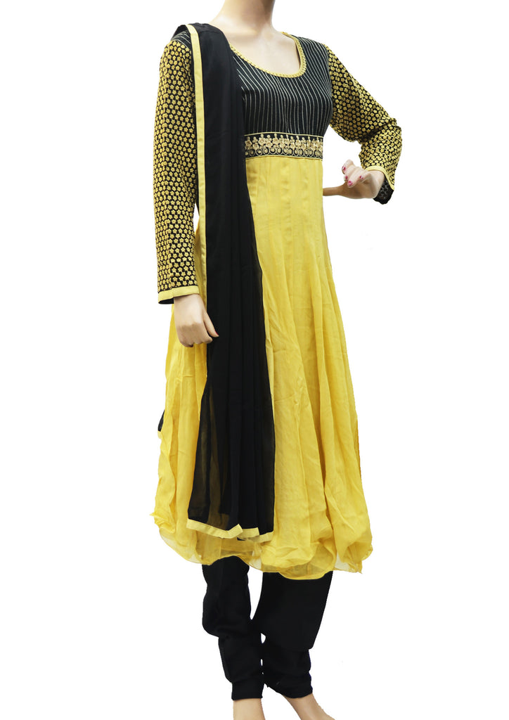 Beige and black georgette anarkali suit