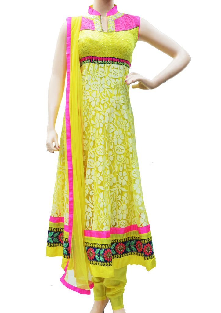 Bright lime yellow net anarkali dress