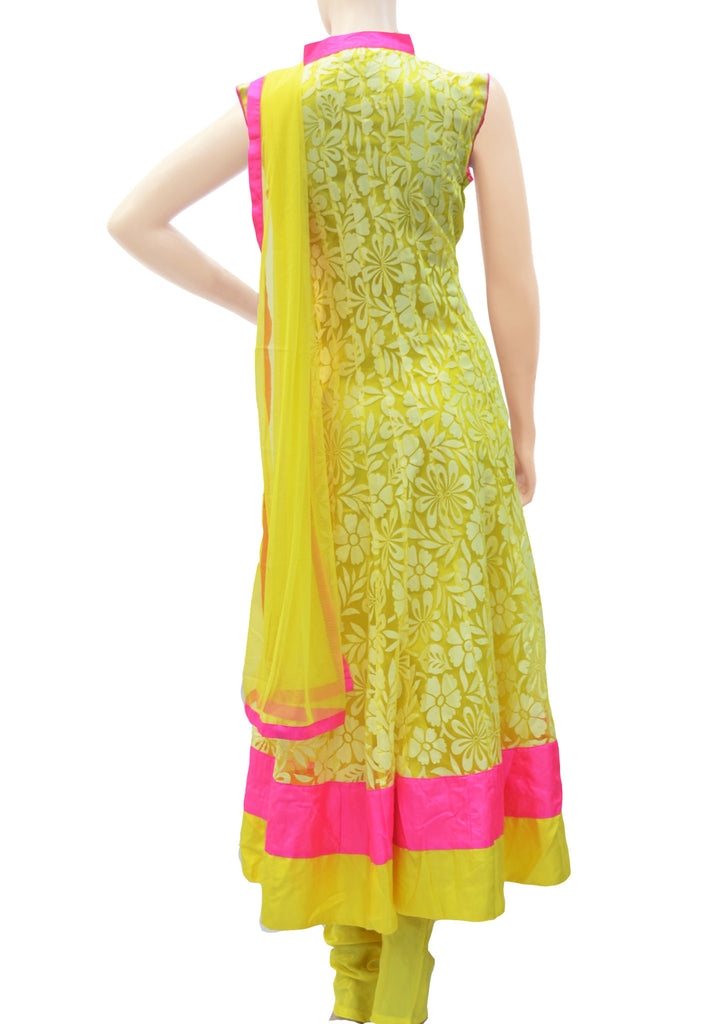 Bright lime yellow net anarkali dress