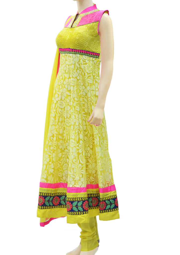Bright lime yellow net anarkali dress