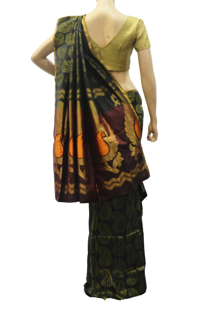 Black and green mango motif designer silk saree