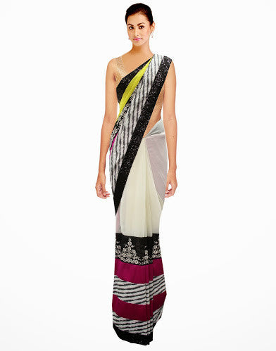 Trendy Designer Partywear White Saree