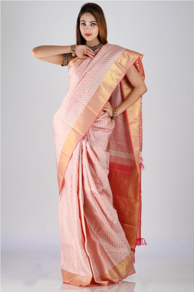 Radiant baby pink kanjivaram silk saree