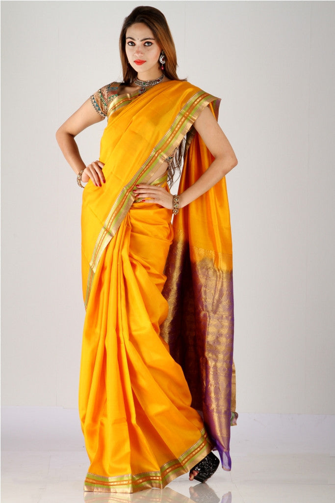 Marvelous mango yellow pure Kanjivaram silk saree