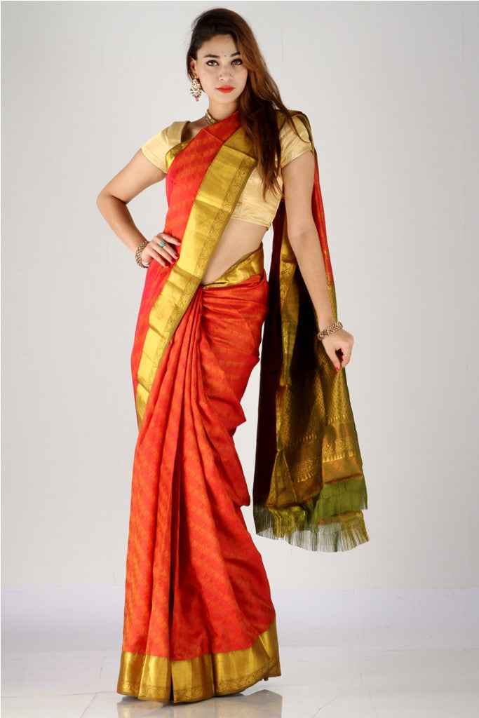 Captivating tomato red Kanjivaram silk saree