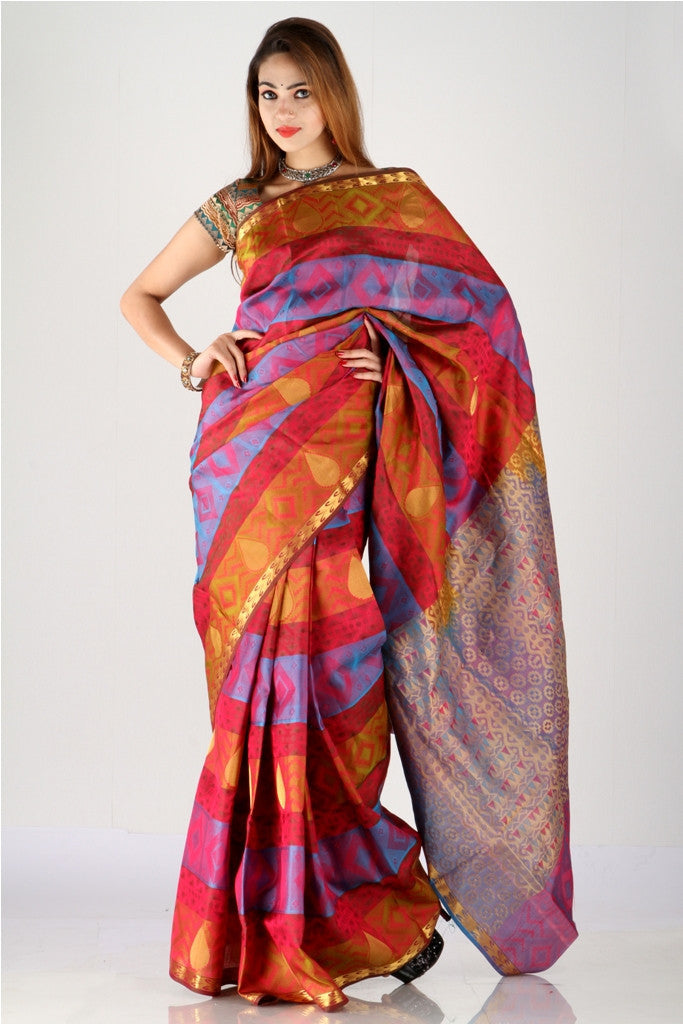 Enticing multicolored fancy Kanjivaram silk saree