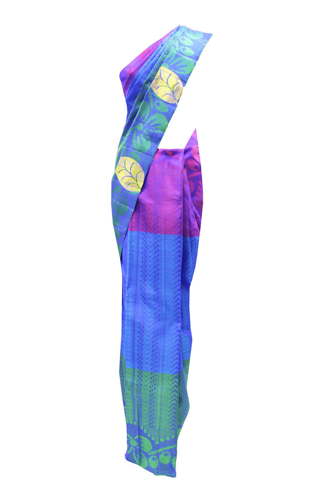 Captivating Multicolor Purple Green Kanjivaram Sari