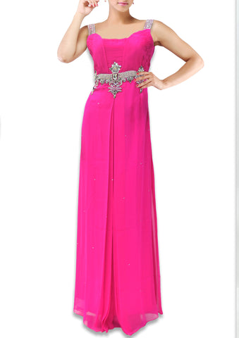 Elegant dark pink strap georgette gown