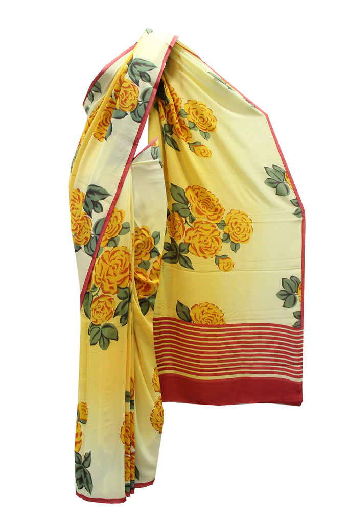 Fresh Yellow Crepe Saree