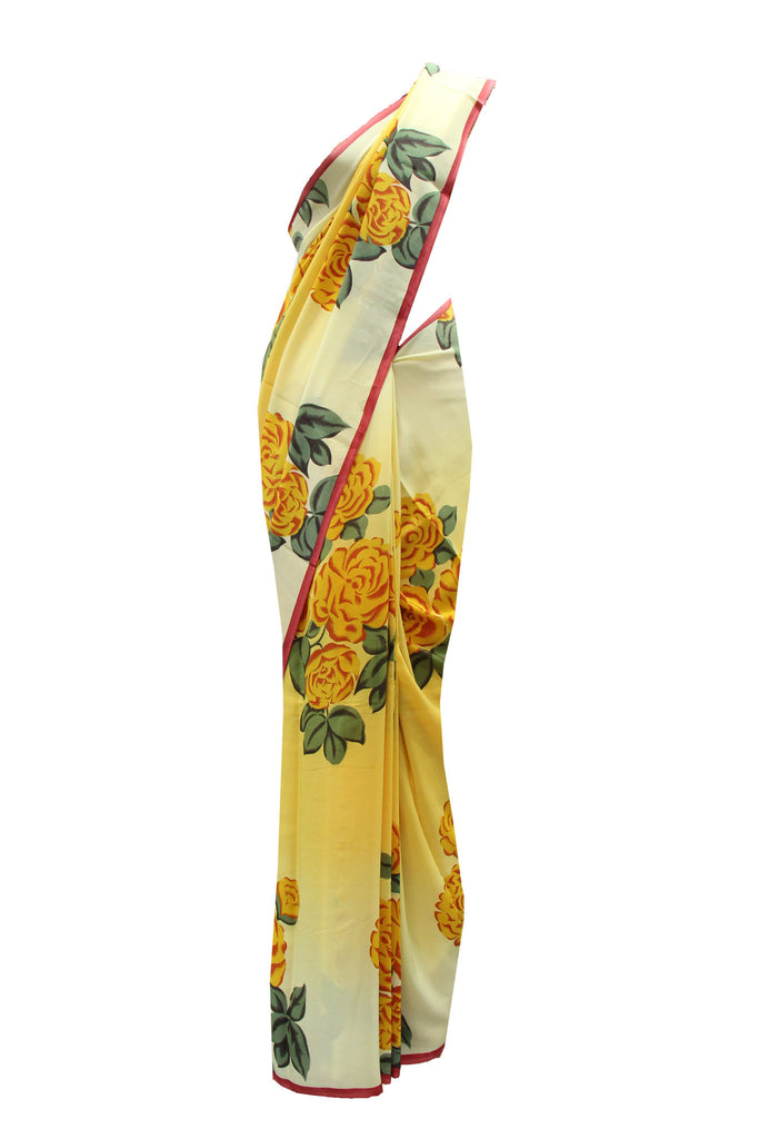 Fresh Yellow Crepe Saree