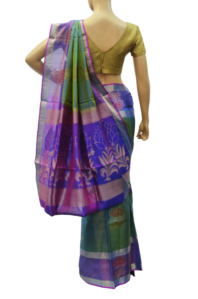 Rama green malbari designer silk saree