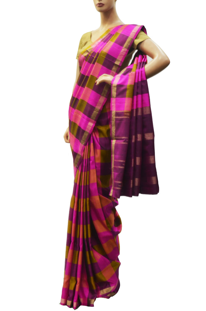 Multi checks traditional soft silk saree