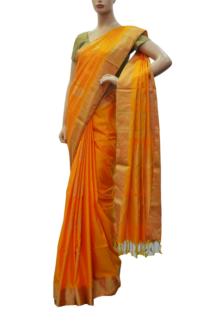 Mango yellow fancy wear soft silk saree