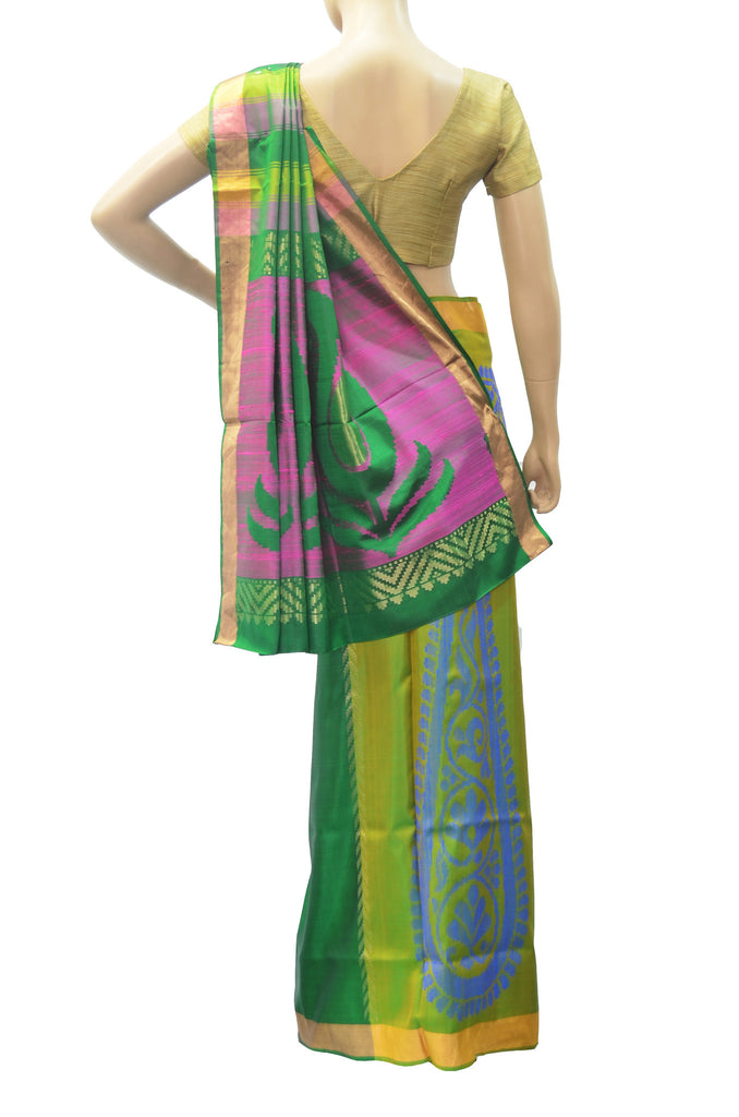 Green soft silk jute hand woven saree