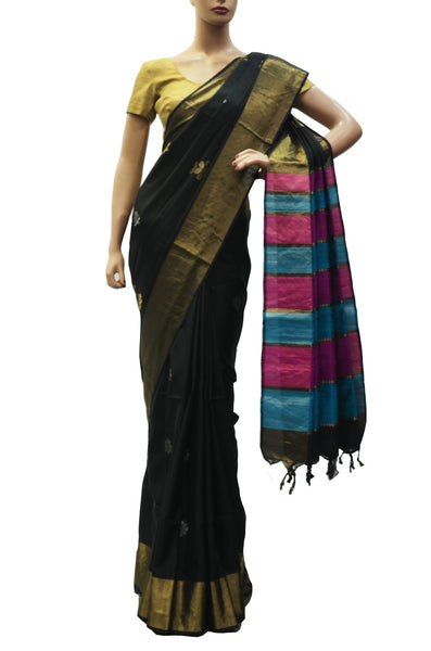 Pure black designer wear soft silk saree