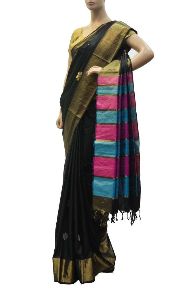 Pure black designer wear soft silk saree