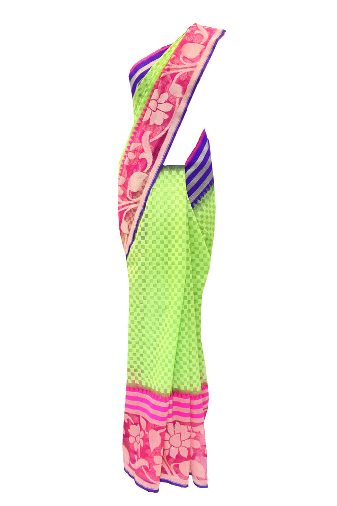 Gorgeous Green Handloom Net  Saree