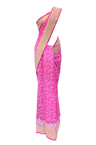 Pretty Pink Handloom Net  Saree