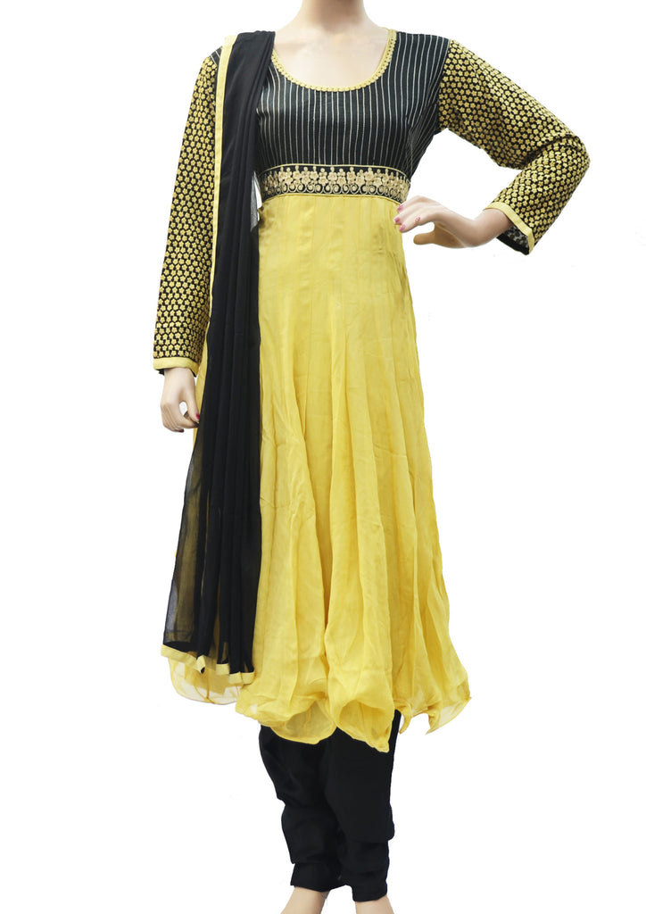 Beige and black georgette anarkali suit