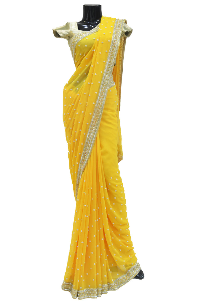 Tantalizing Turmeric Yellow Saree with Pearl work