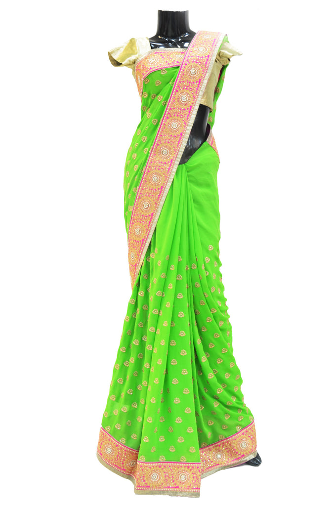 Tempting Chartreuse Saree with Zari work