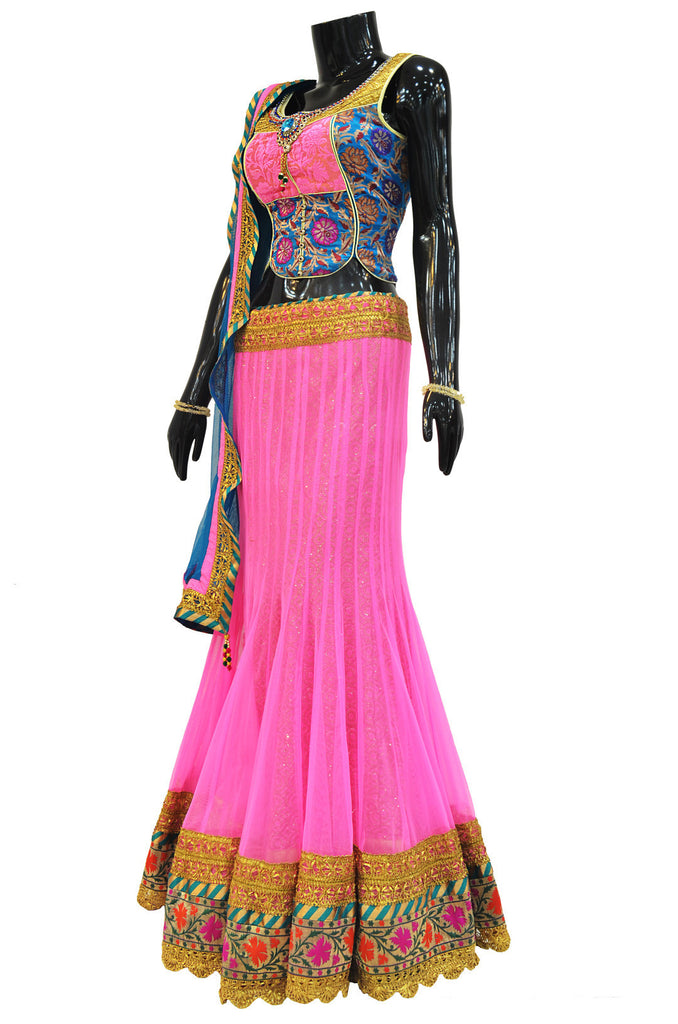 Hot Pink Net Lehenga