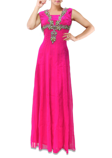 Exquisite dark pink georgette evening gown