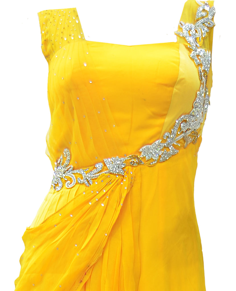 Stunning Mango yellow georgette evening gown