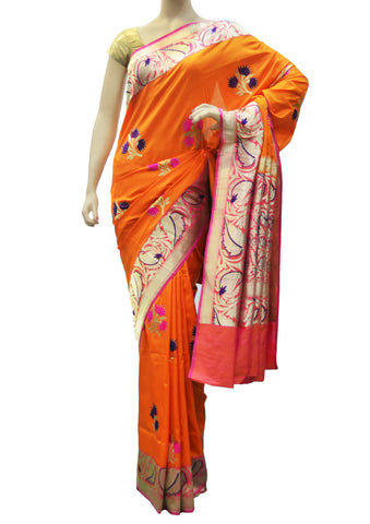 Beautiful orange silk saree