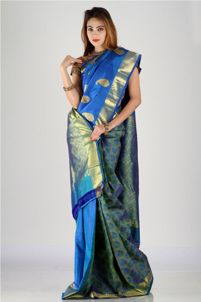 Enticing navy blue kanjivaram silk saree