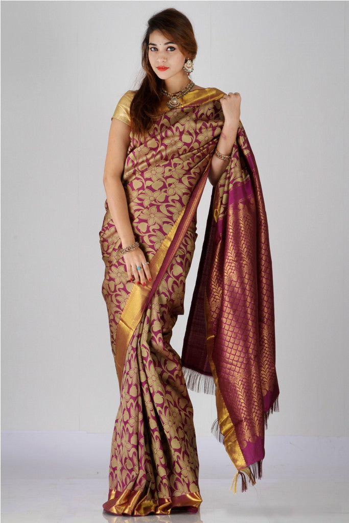 Divine violet pure kanjivaram silk saree