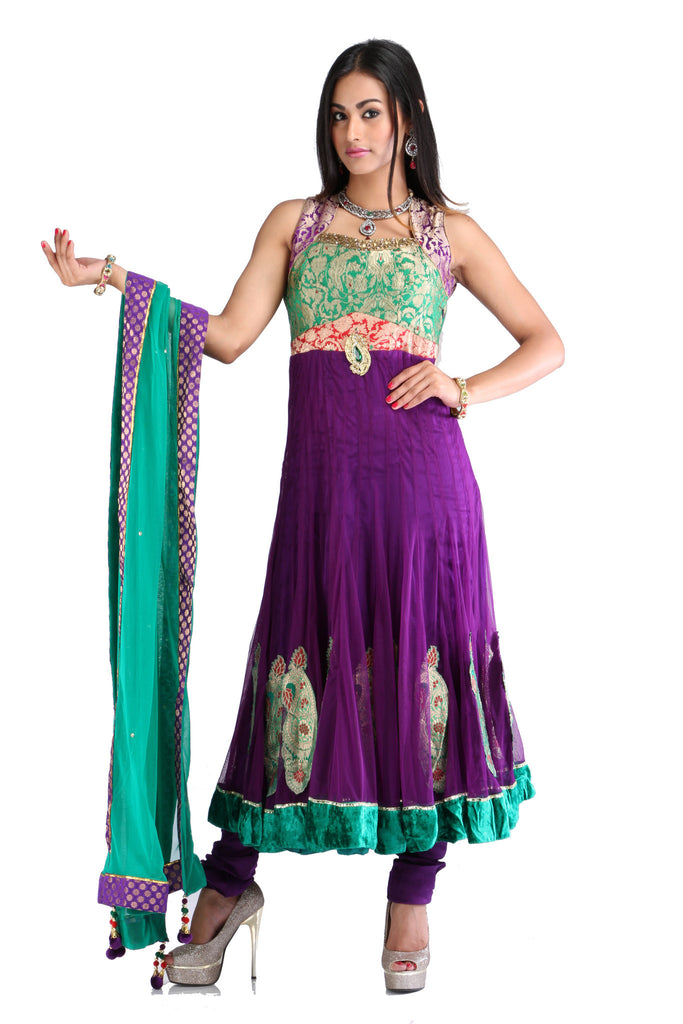 Elegant violet net salwar suit dress