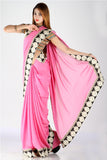 Graceful pink jacquard crepe saree