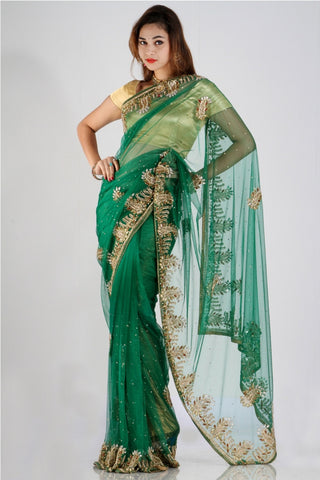 Stunning green net saree