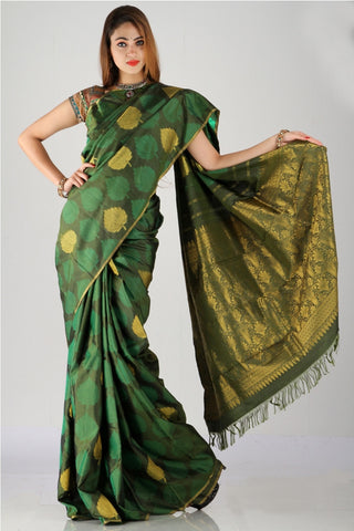 Elegant dark green pure kanjivaram silk saree