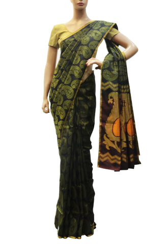 Black and green mango motif designer silk saree