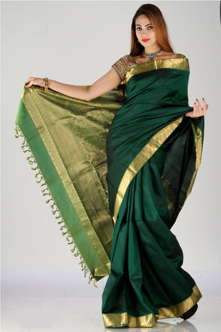 Alluring dark green zari touch kanjivaram silk saree