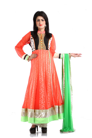 Neon orange Net Anarkali dress