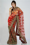 Grand red net Lehenga style saree