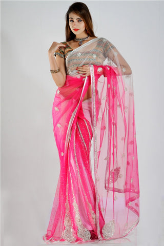 Gorgeous white with pink net Lehenga style saree