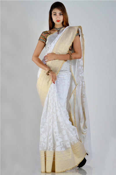 Heavenly white handloom net saree