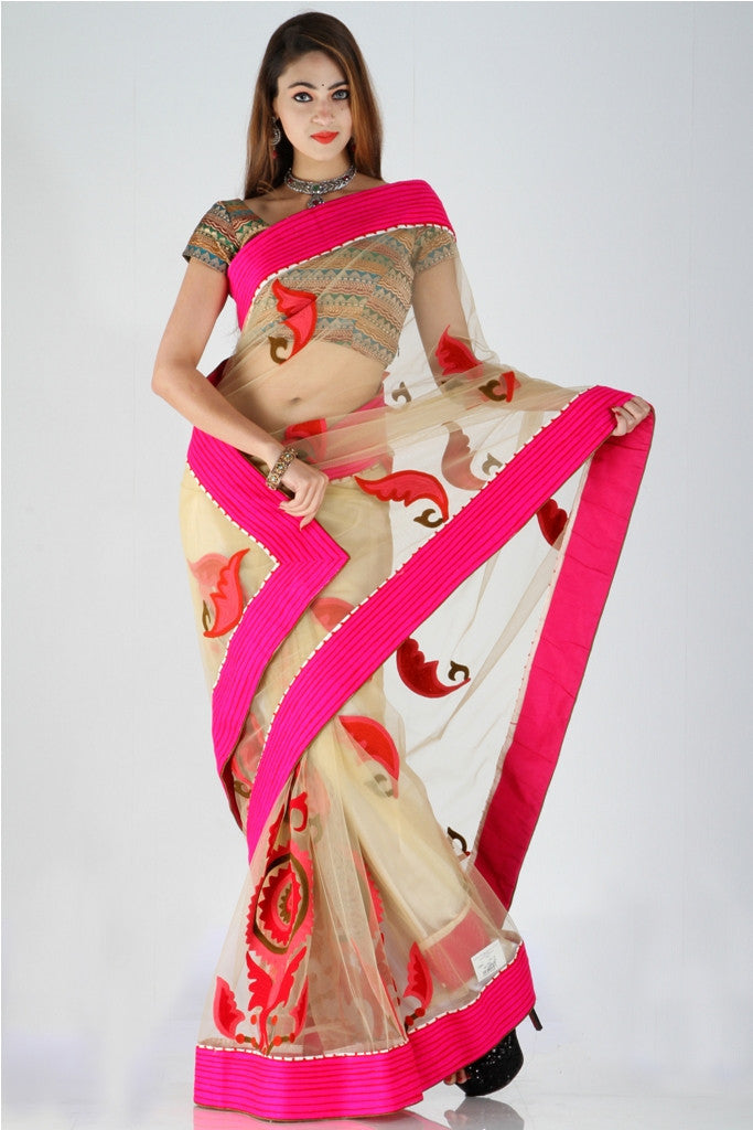 Fabulous badami color net saree