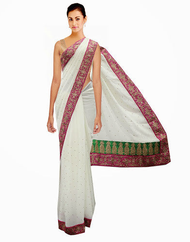 Pretty Designer Partywear Hot White Georgette Saree