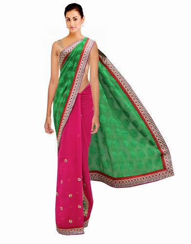 Latest Designer Partywear Ethnic Chiffon Magenta-Green Saree