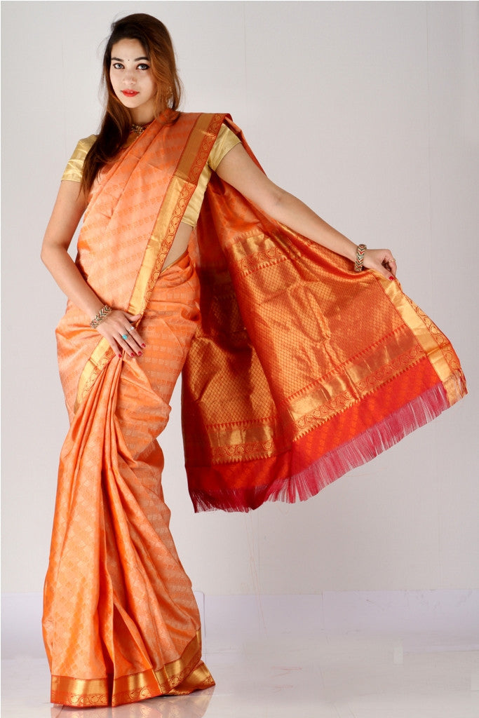 Delicate peach kanjivaram silk saree