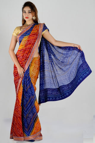 Enticing multicolor bandhini saree