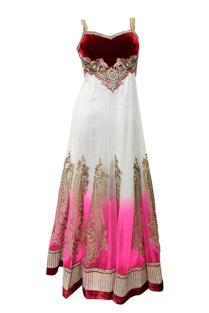 Exquisite Pink and White Anarkali Dress