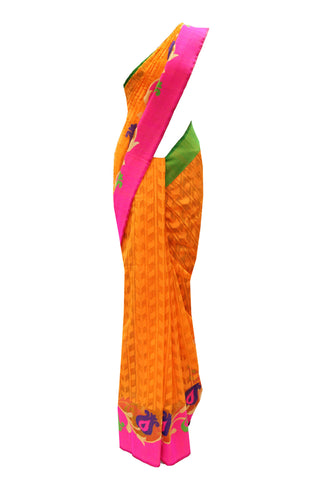 Beautiful orange Handloom Net  saree